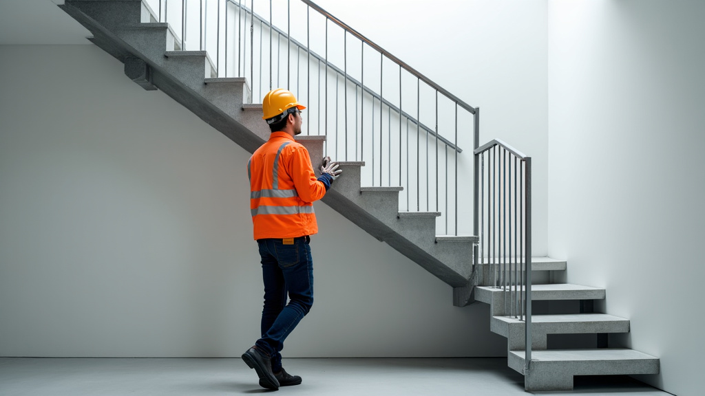 Technicien en train d’effectuer une étude technique pour un monte-escalier à Lamentin