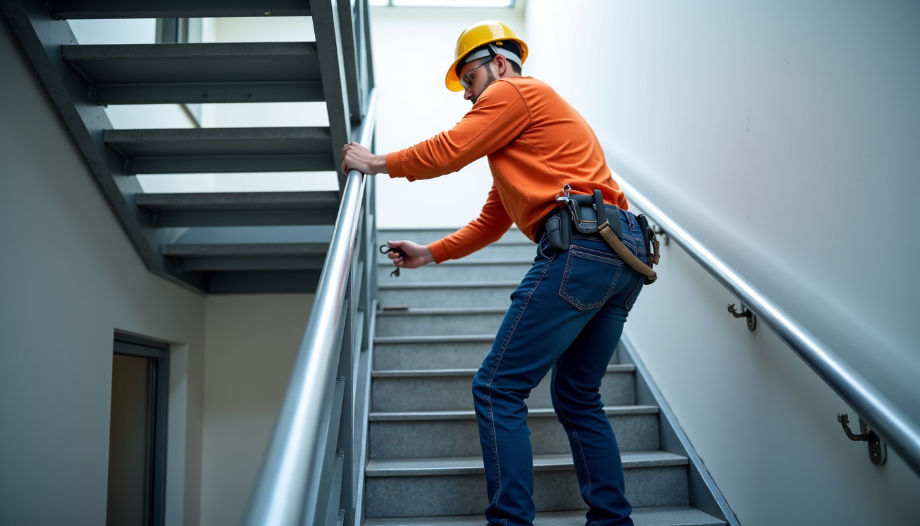 Technicien en train d’effectuer une maintenance préventive sur un monte-escalier à Servaville-Salmonville