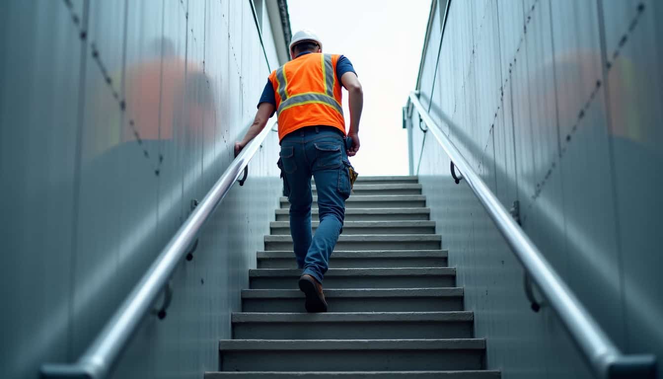 Technicien en train d’effectuer une maintenance sur un monte-escalier à Cilaos