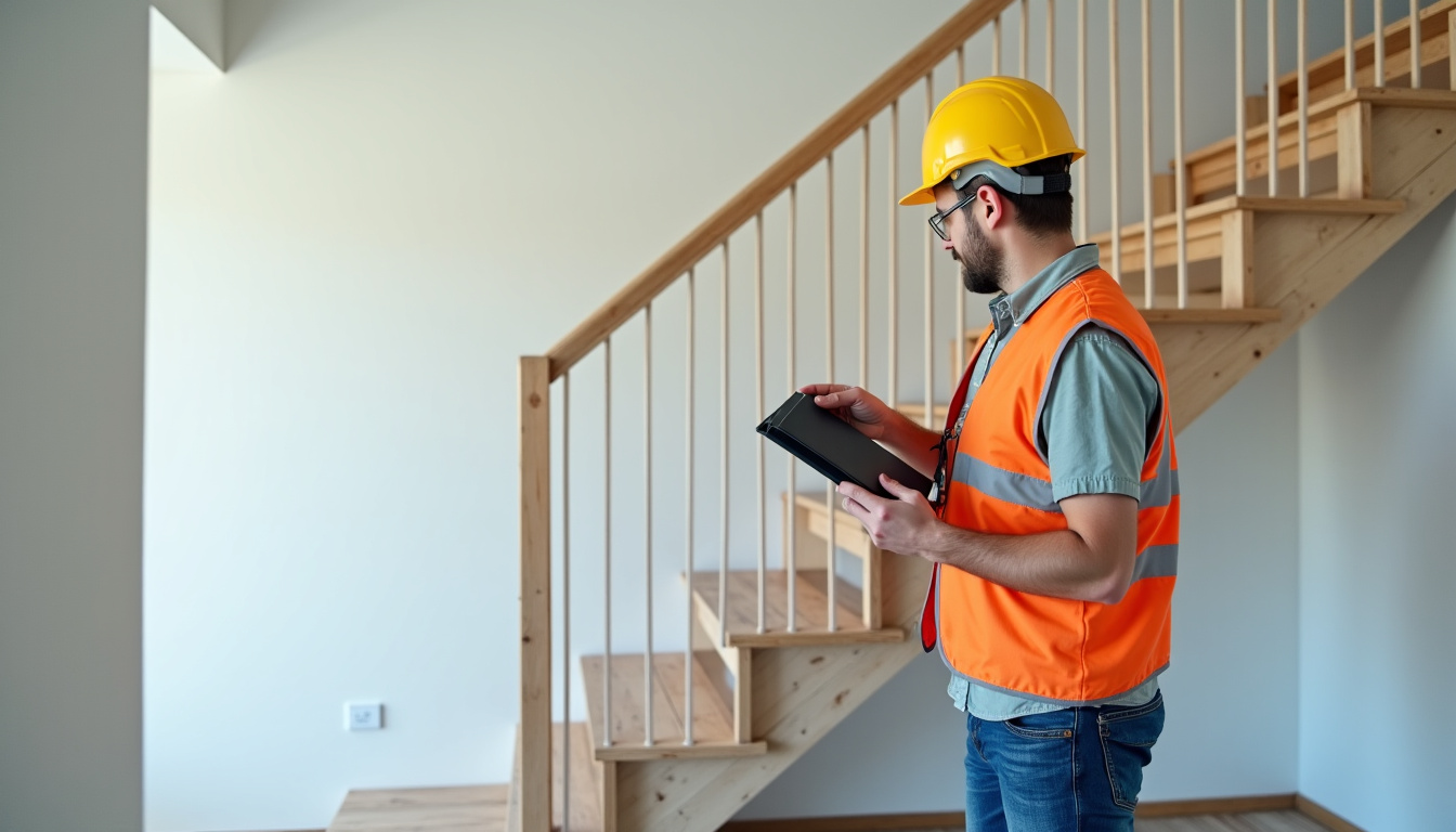 Technicien en train d’effectuer une prise de mesures pour un monte-escalier à Cousance