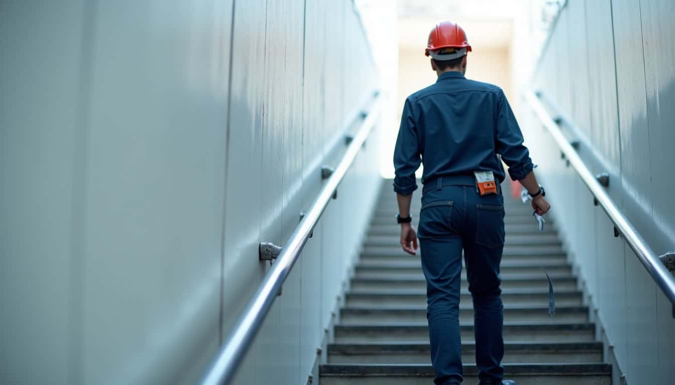 Technicien en train d’entretenir un monte-escalier à Rodelle