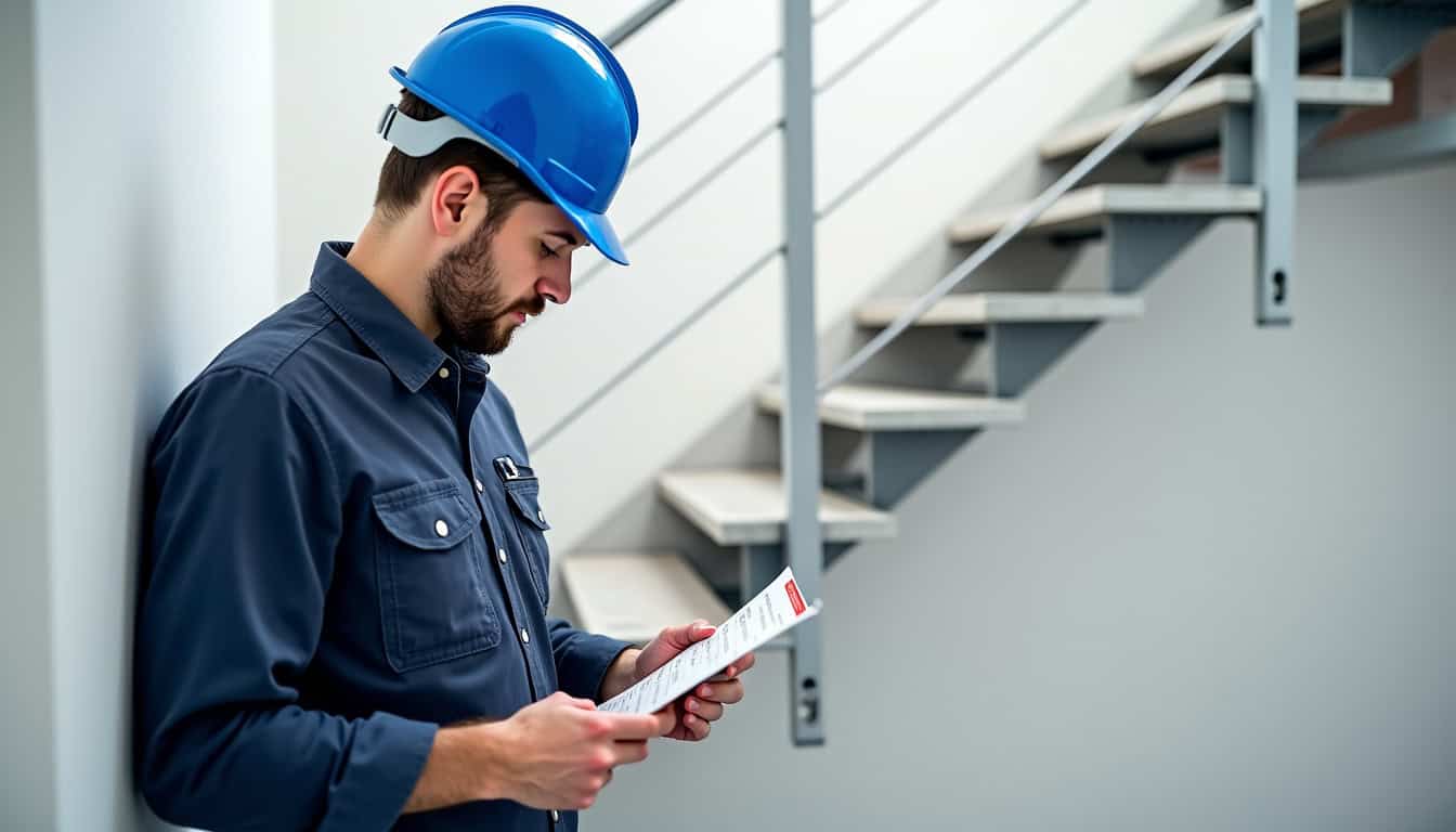 Technicien en train d’étudier un escalier pour installation d’un monte-escalier à Muntzenheim