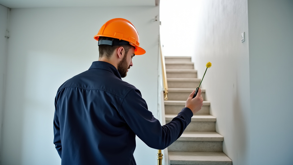 Technicien en train d’évaluer un escalier pour l’installation d’un monte-escalier à Grésy-sur-Isère