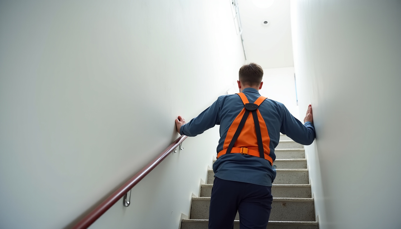 Technicien en train d’installer un monte-escalier à Breteuil