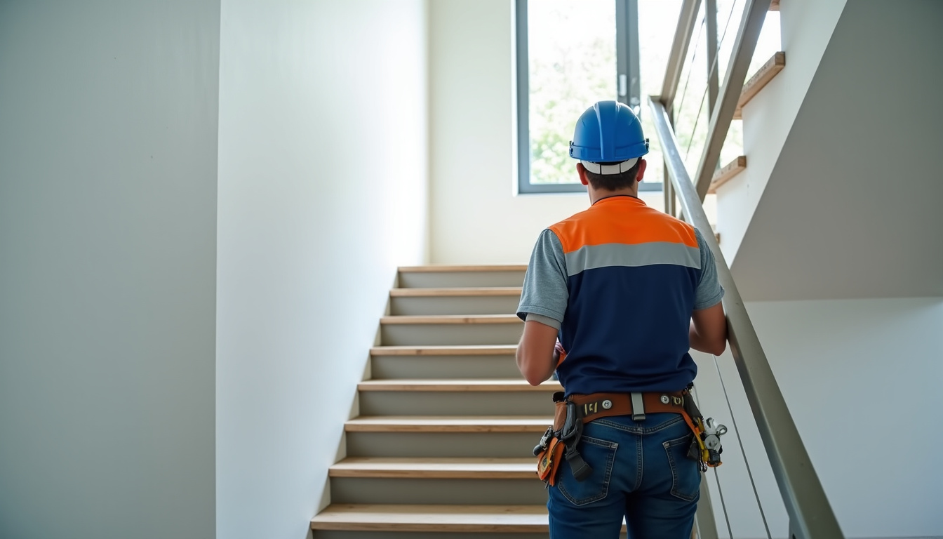 Technicien en train d’installer un monte-escalier à Carnin