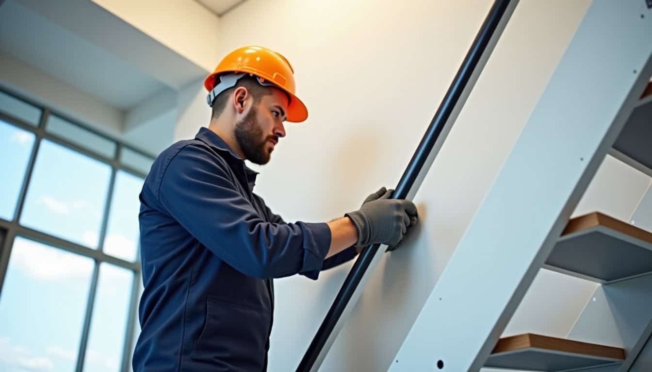 Technicien en train d’installer un monte-escalier à Châtillon-Saint-Jean