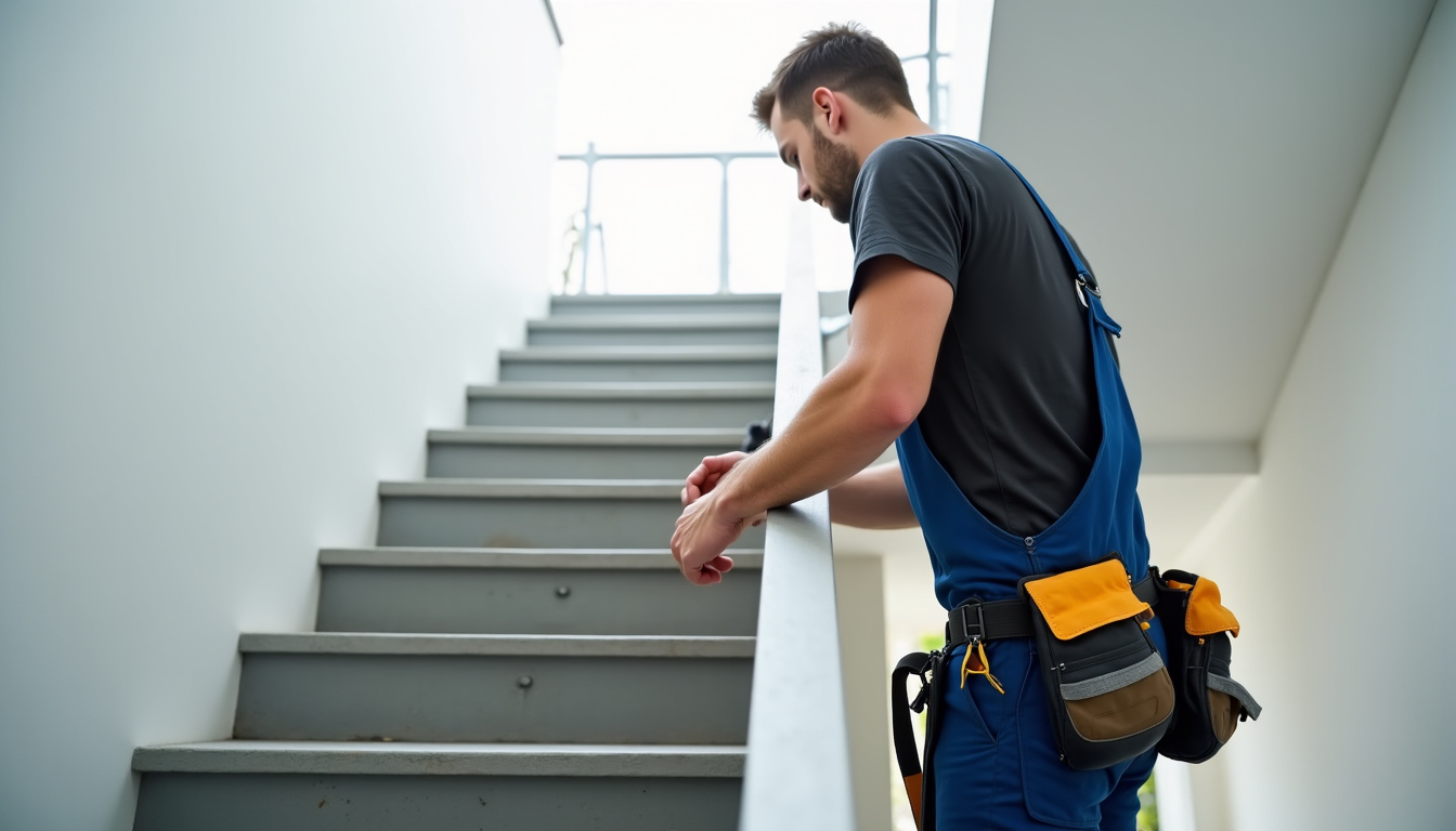 Technicien en train d’installer un monte-escalier à Creutzwald