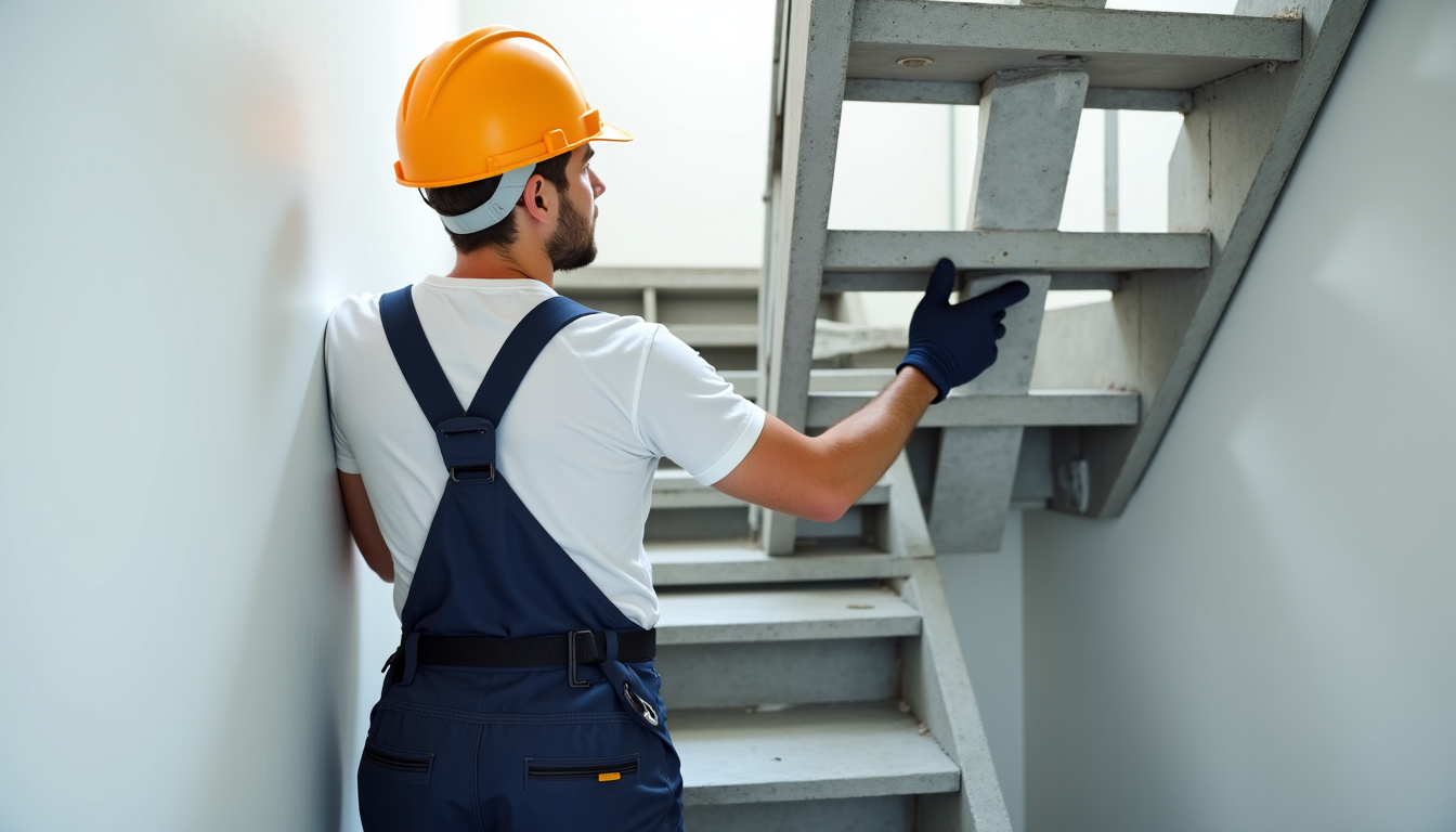Technicien en train d’installer un monte-escalier à Fleurey-sur-Ouche