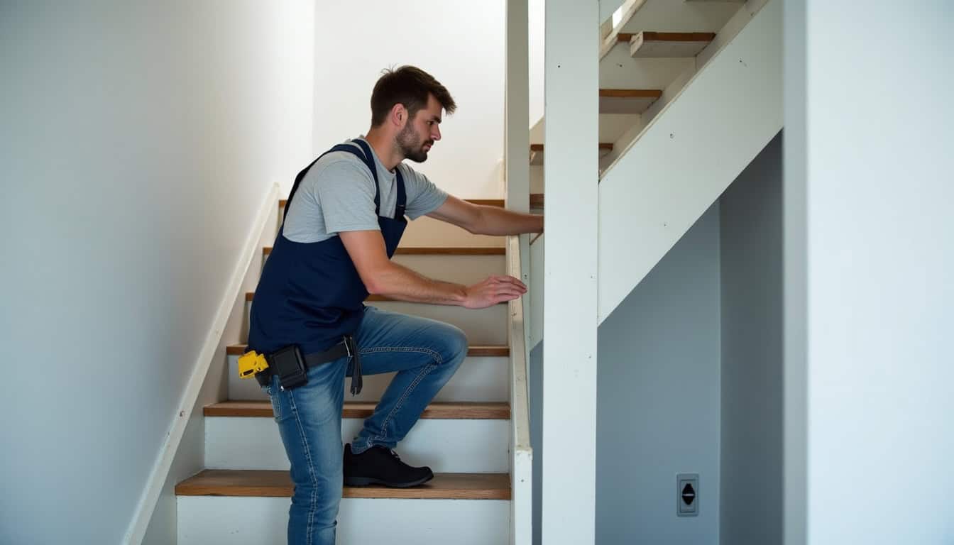Technicien en train d’installer un monte-escalier à L