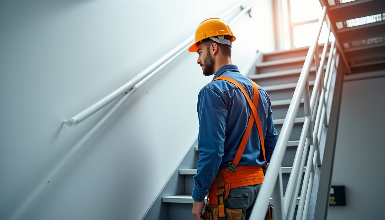 Technicien en train d’installer un monte-escalier à Lorris