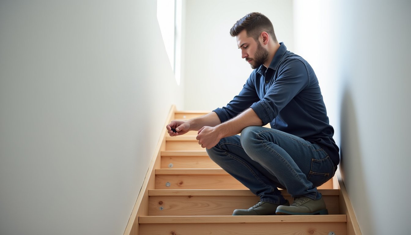 Technicien en train d’installer un monte-escalier à Louvroil