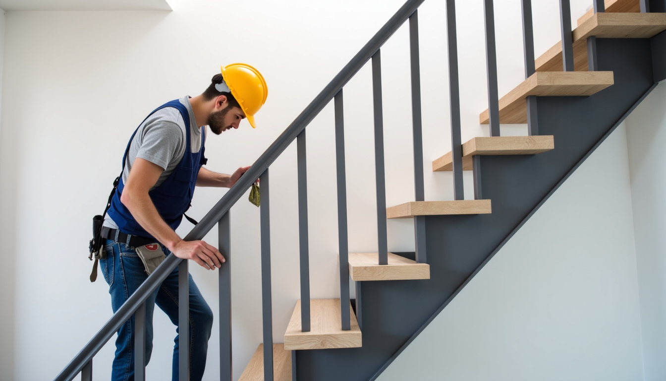 Technicien en train d’installer un monte-escalier à Montaut