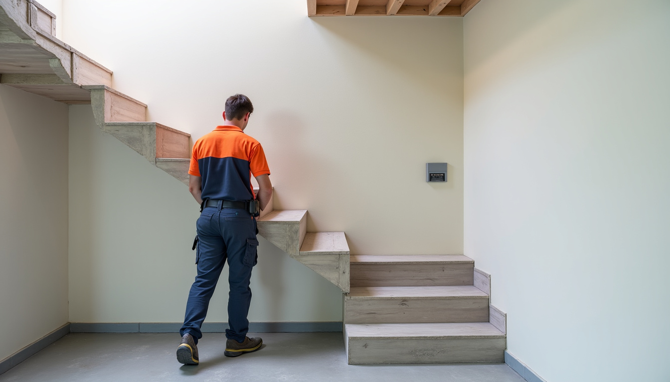 Technicien en train d’installer un monte-escalier à Plateau-des-Petites-Roches