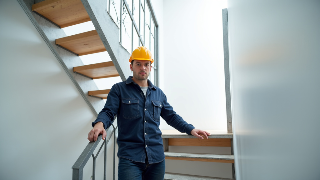 Technicien en train d’installer un monte-escalier à Saint-Germain-sur-Avre