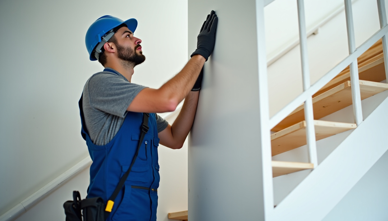 Technicien en train d’installer un monte-escalier à Saint-Jeannet