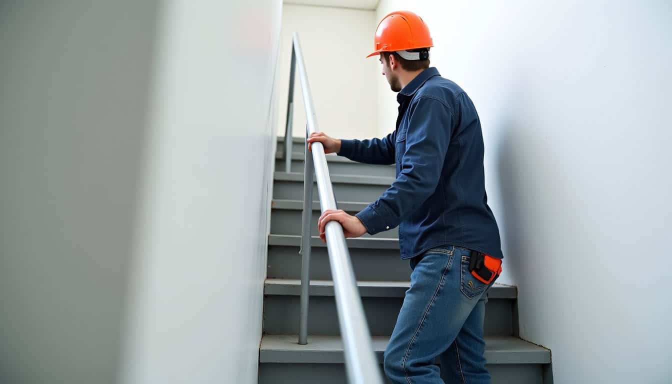 Technicien en train d’installer un monte-escalier à Saint-Martin-de-Ré