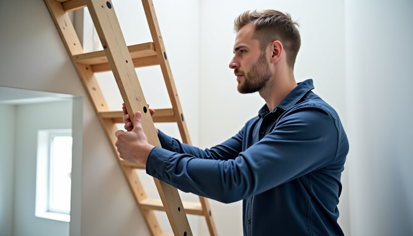Technicien en train d’installer un monte-escalier à Saint-Martin-la-Plaine