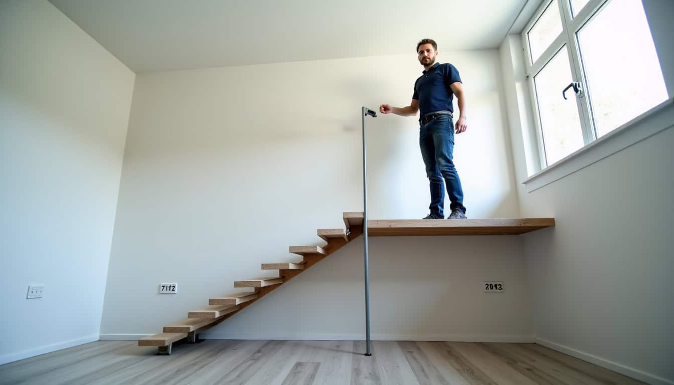 Technicien en train d’installer un monte-escalier à Val-de-Reuil