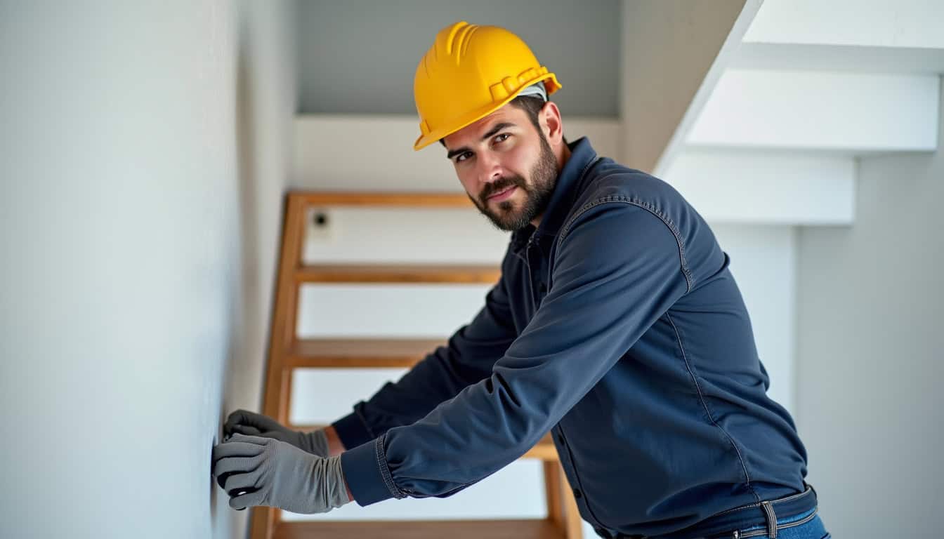 Technicien en train d’installer un monte-escalier à Varennes-Vauzelles
