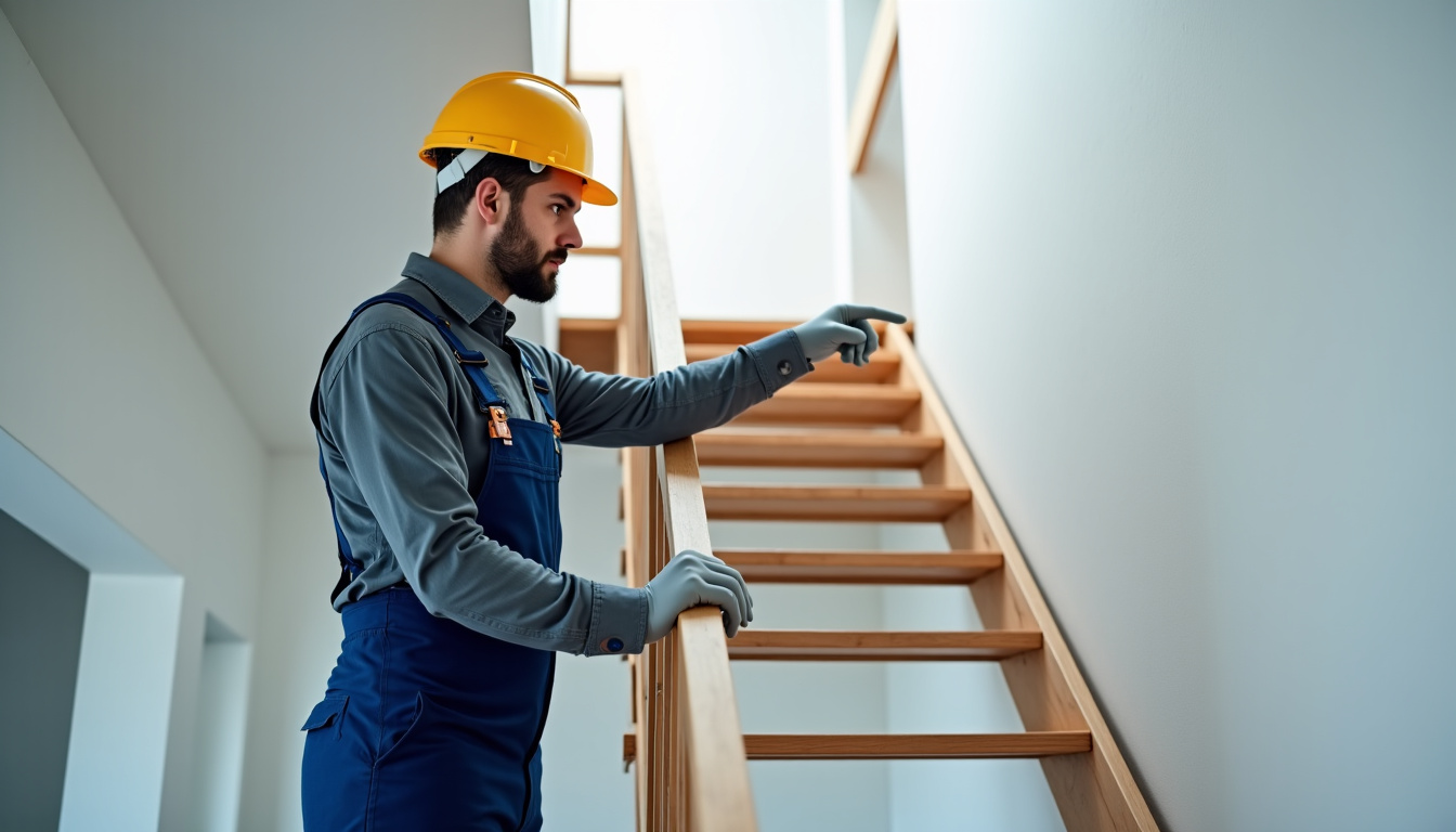 Technicien en train d’installer un monte-escalier à Villiers-le-Bâcle