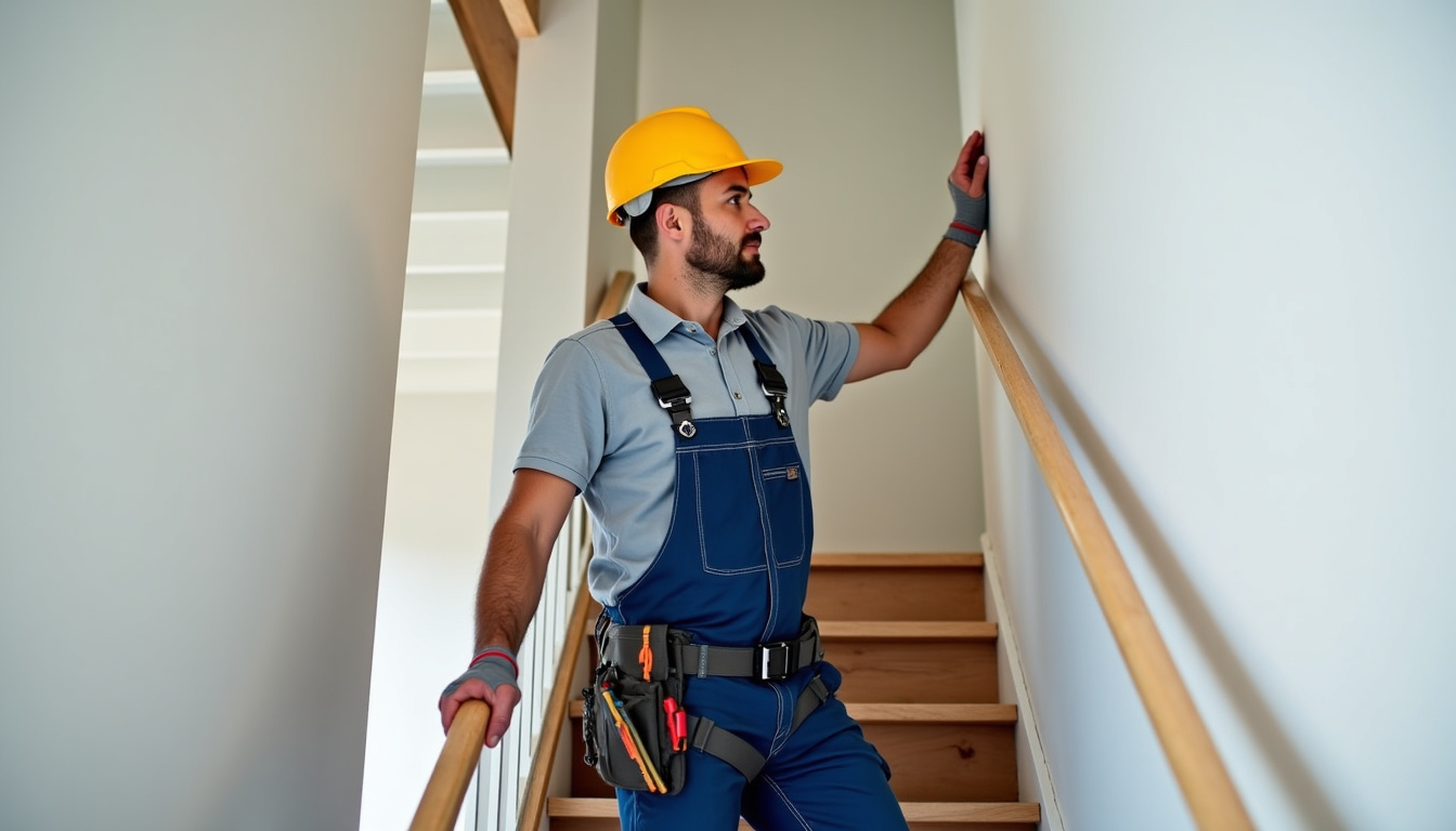 Technicien en train d’installer un monte-escalier chez un particulier à Benfeld