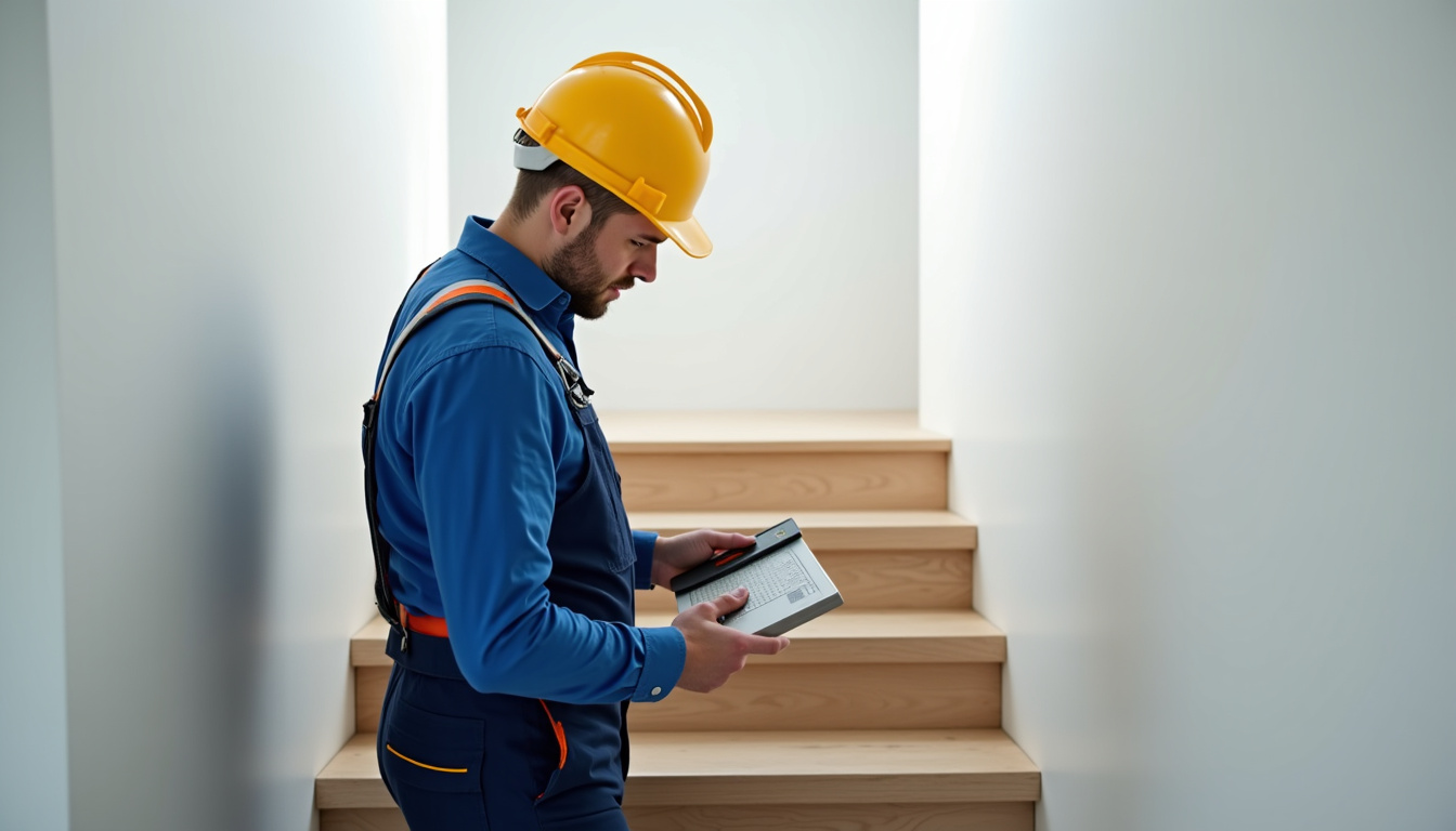 Technicien en train d’installer un monte-escalier dans un escalier intérieur