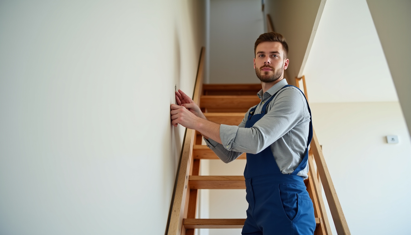 Technicien en train d’installer un monte-escalier dans un logement de Gagny