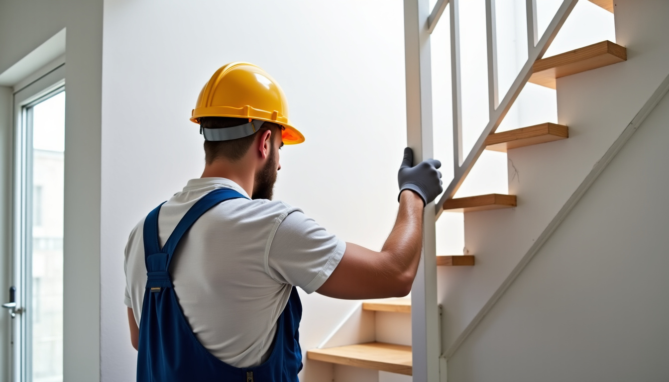 Technicien en train d’installer un monte-escalier dans une habitation à Saint-Paulien