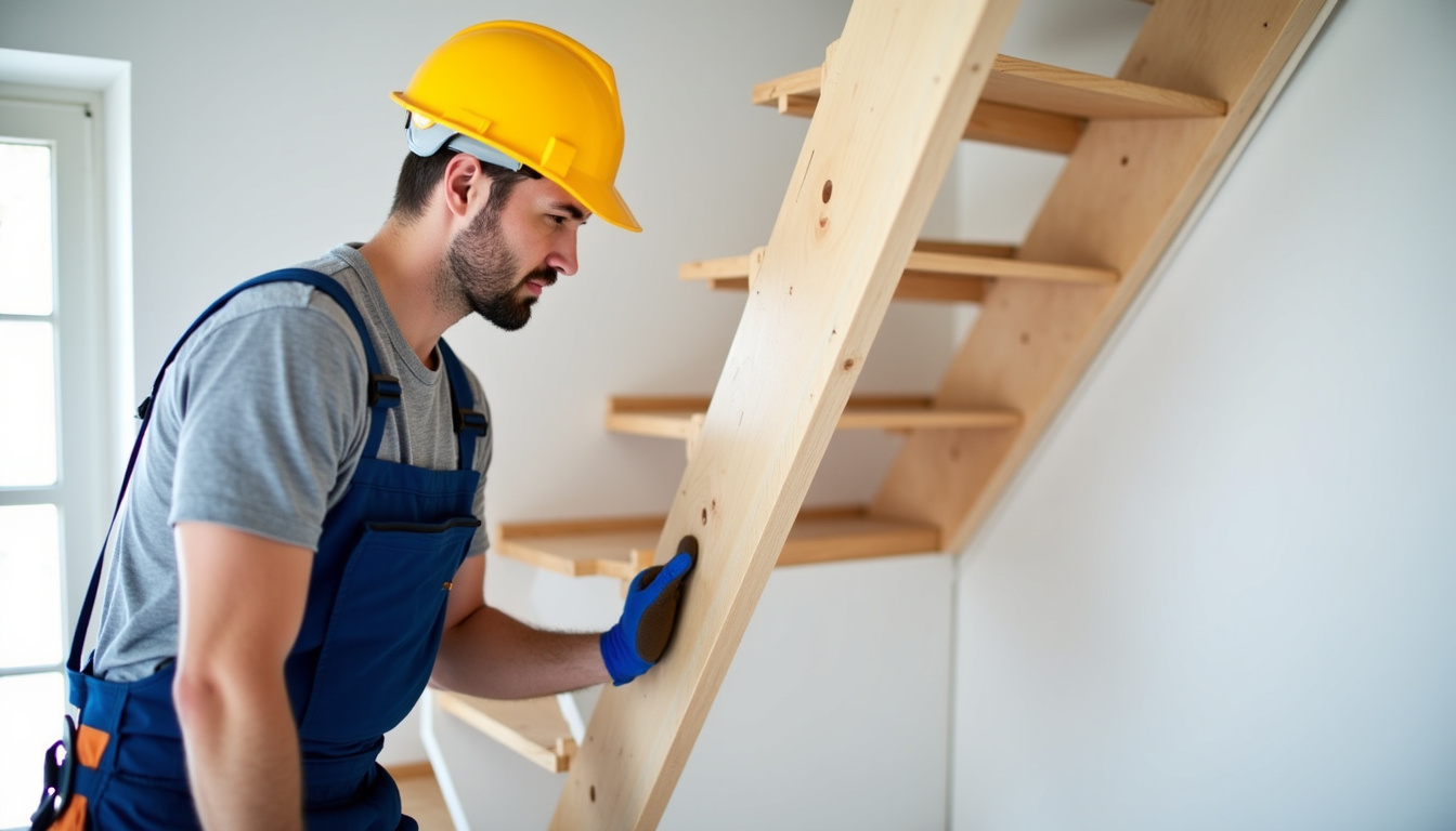 Technicien en train d’installer un monte-escalier dans une maison à Art-sur-Meurthe