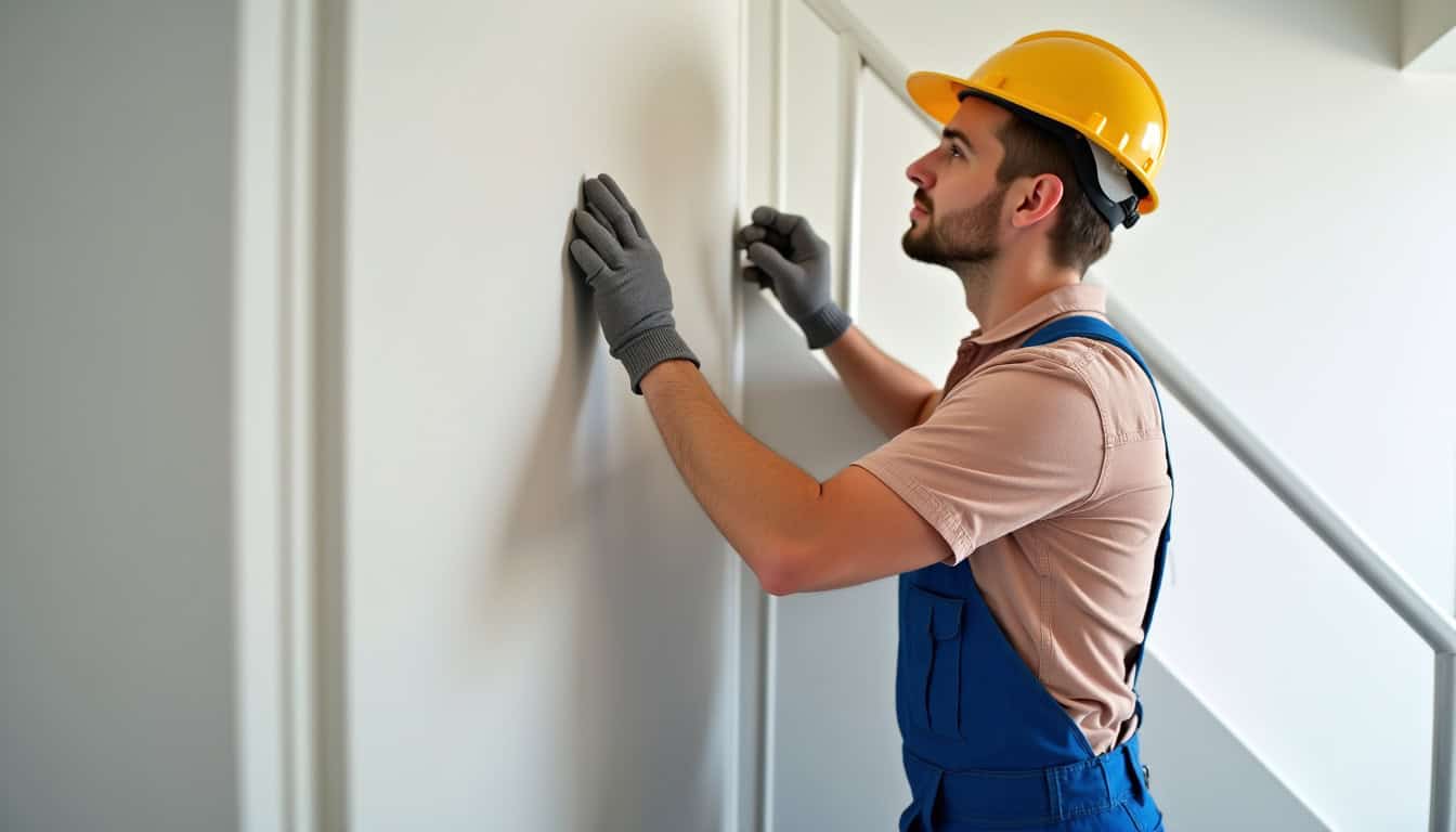 Technicien en train d’installer un monte-escalier dans une maison à Availles-en-Châtellerault