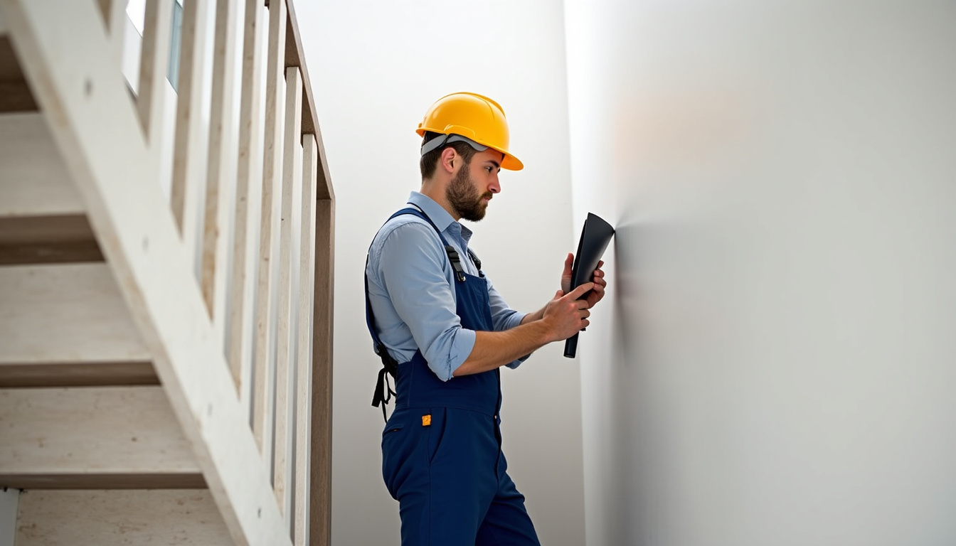 Technicien en train d’installer un monte-escalier dans une maison à Boissy-le-Châtel