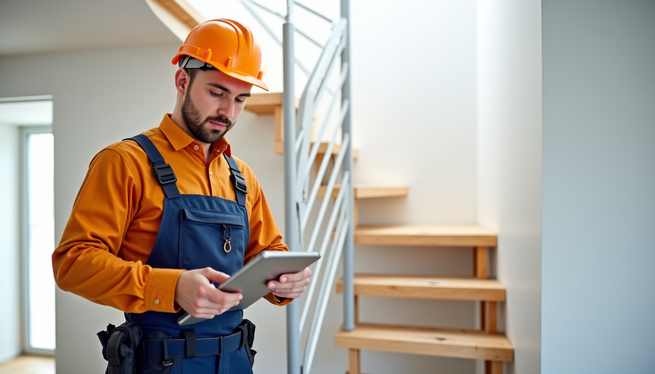 Technicien en train d’installer un monte-escalier dans une maison à Bouzy-la-Forêt