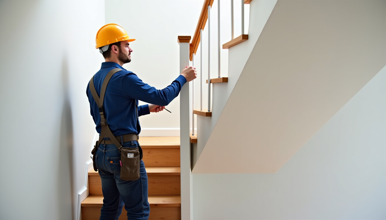 Technicien en train d’installer un monte-escalier dans une maison à Clermont-Créans