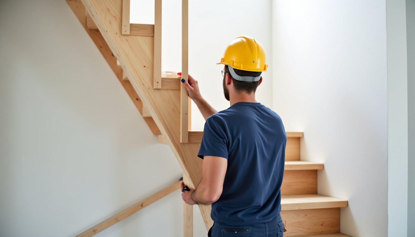 Technicien en train d’installer un monte-escalier dans une maison à Commequiers