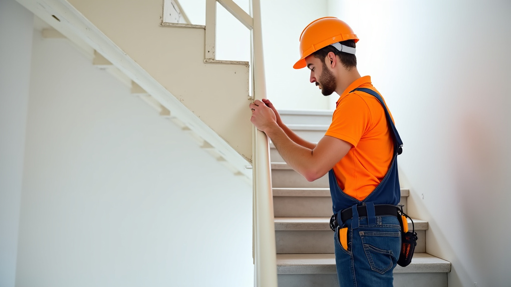 Technicien en train d’installer un monte-escalier dans une maison à Courchelettes