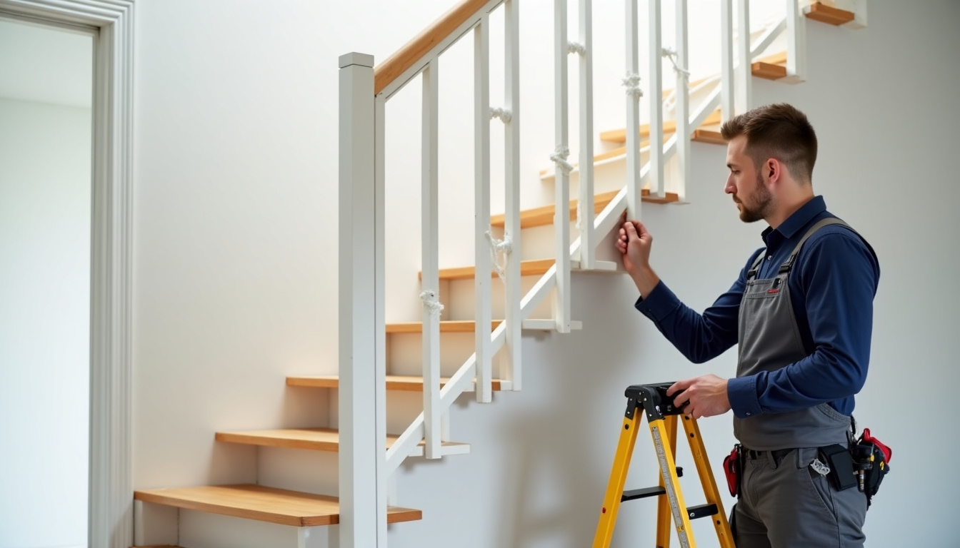 Technicien en train d’installer un monte-escalier dans une maison à Givrand