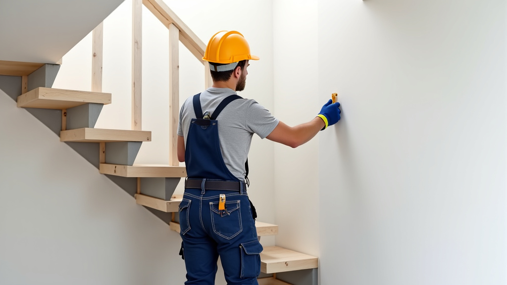 Technicien en train d’installer un monte-escalier dans une maison à Hanvec