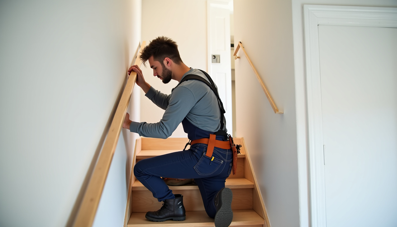 Technicien en train d’installer un monte-escalier dans une maison à La Chapelle-sur-Loire
