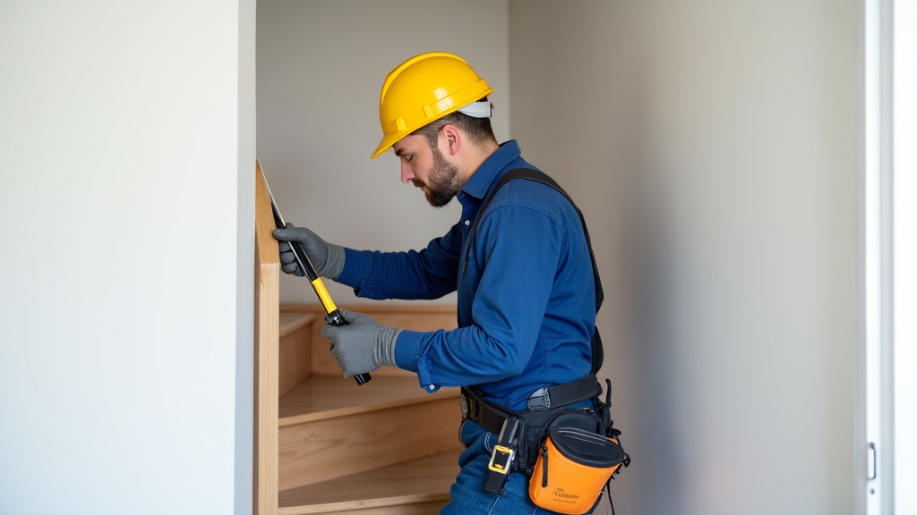 Technicien en train d’installer un monte-escalier dans une maison à Livry-sur-Seine