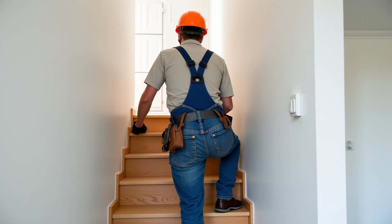 Technicien en train d’installer un monte-escalier dans une maison à Meschers-sur-Gironde