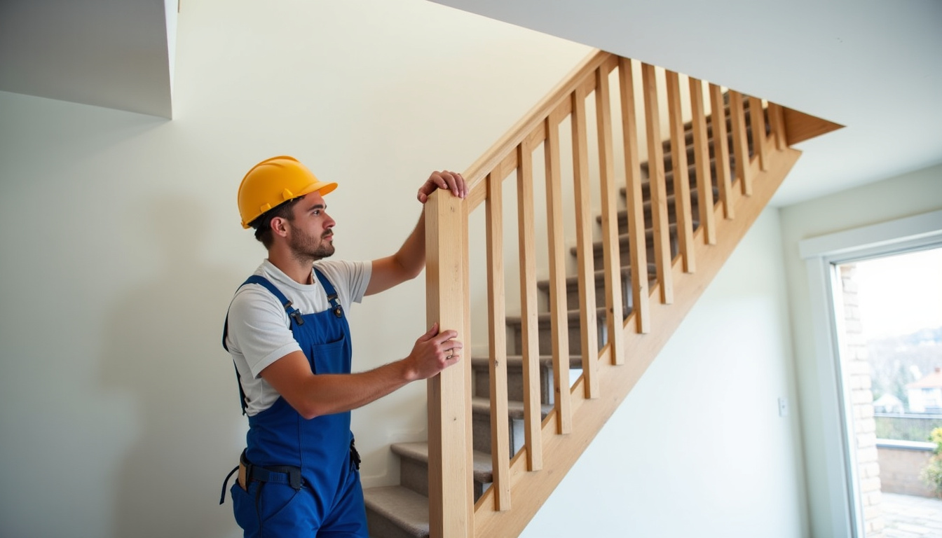 Technicien en train d’installer un monte-escalier dans une maison à Saint-Jory