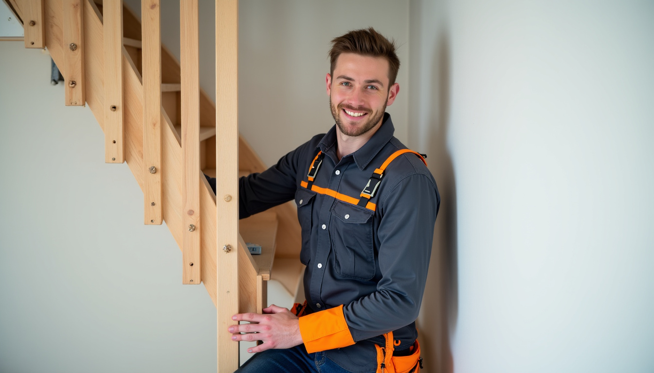 Technicien en train d’installer un monte-escalier dans une maison à Sauvigny-les-Bois