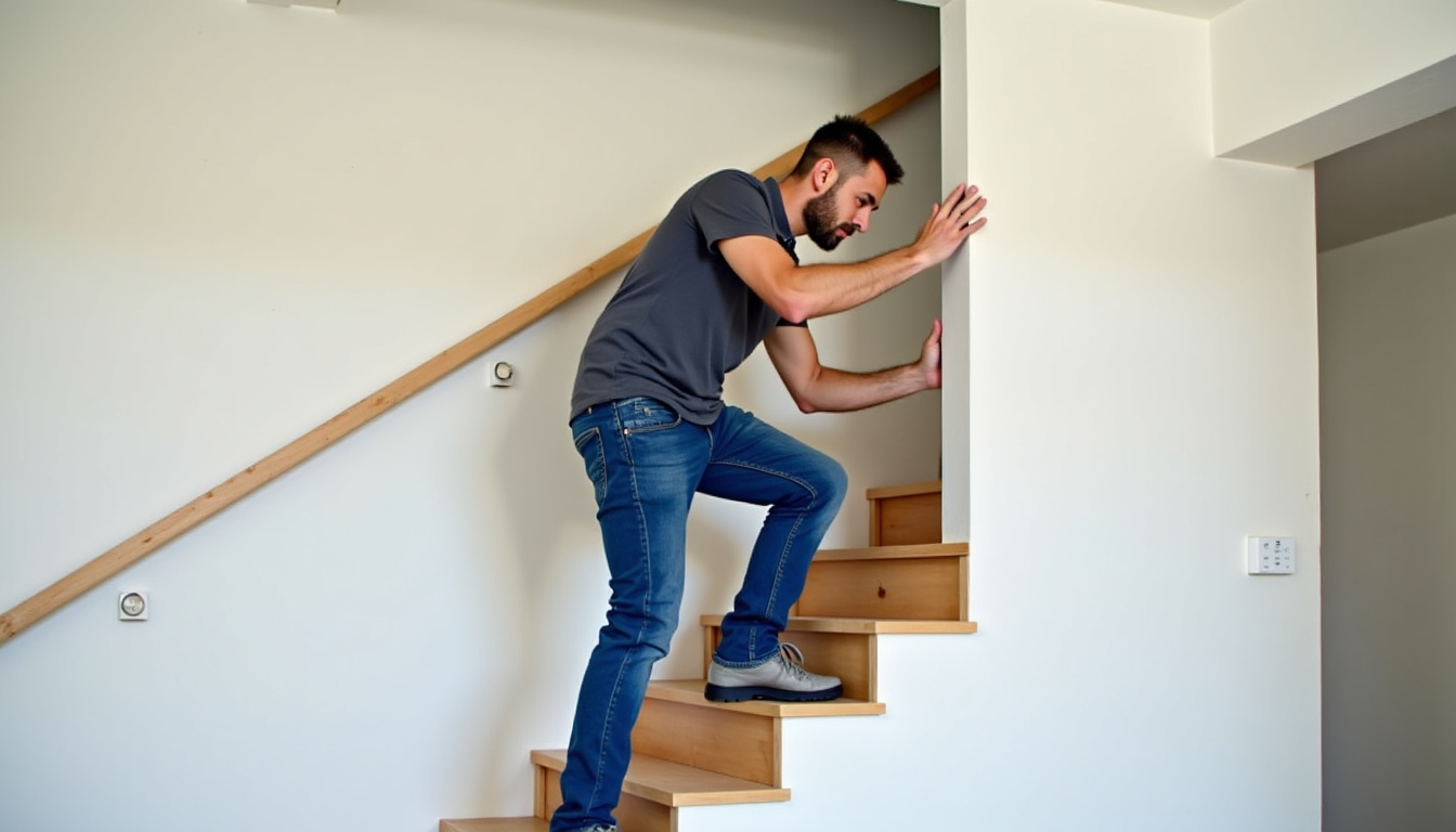 Technicien en train d’installer un monte-escalier dans une maison d’Angres