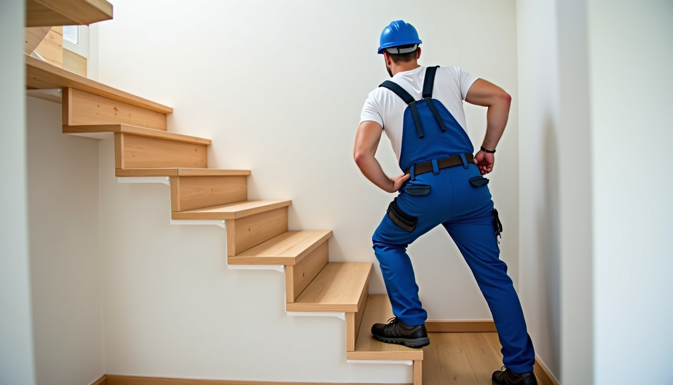 Technicien en train d’installer un monte-escalier dans une maison d’Avelin