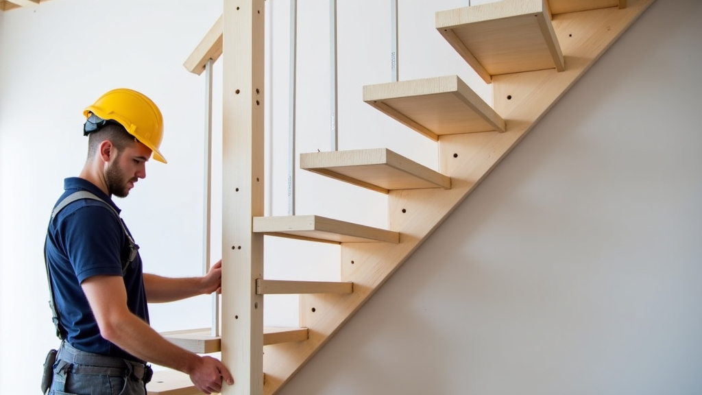 Technicien en train d’installer un monte-escalier dans une maison de Querrien