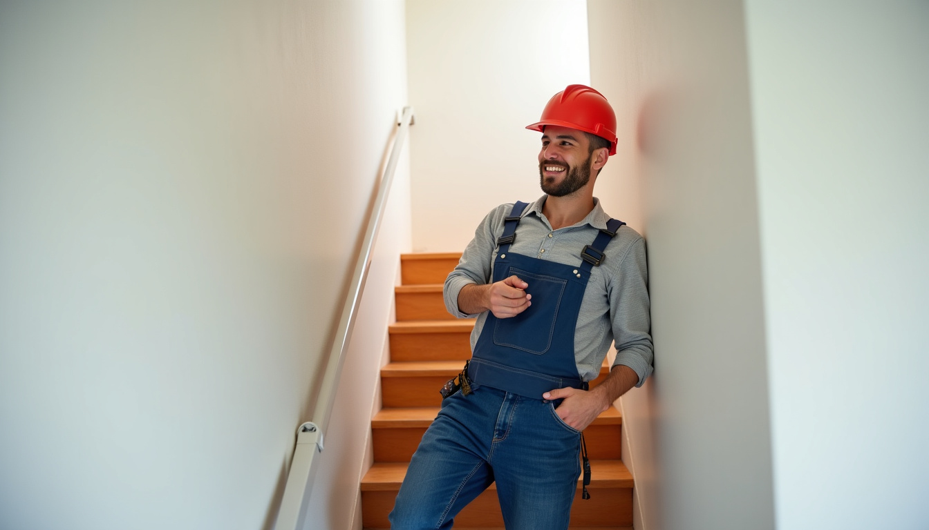 Technicien en train d’installer un monte-escalier dans une maison de Ville-d