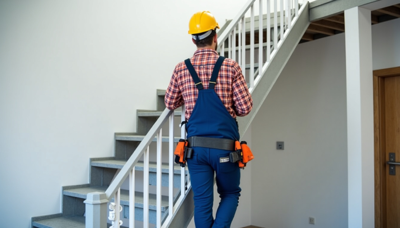 Technicien en train d’installer un monte-escalier tournant à Brioux-sur-Boutonne