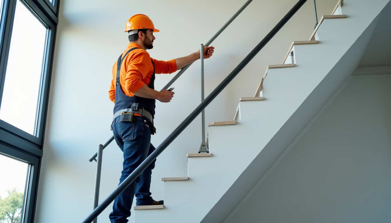 Technicien en train d’installer un monte-escalier tournant à Ceyreste