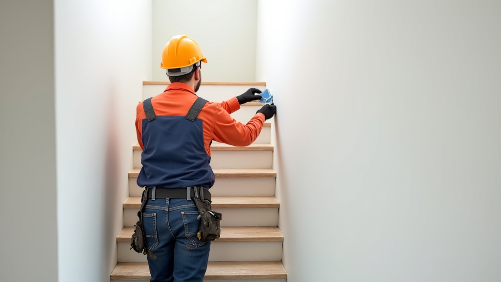 Technicien en train d’installer un monte-escalier tournant dans une maison de la Vendée