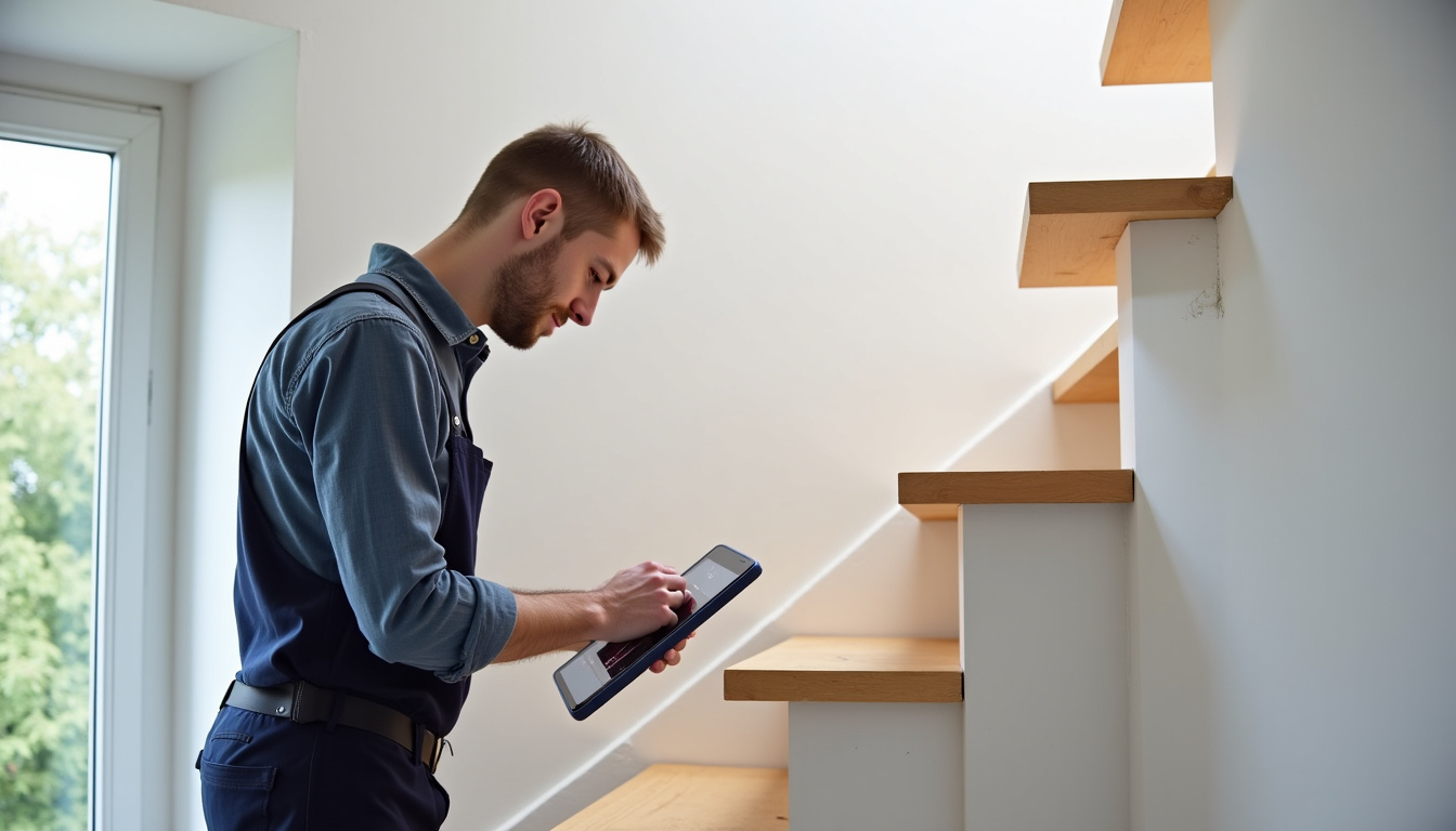 Technicien installant un monte-escalier à Montoire-sur-le-Loir